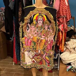 XXL multi hindu god gold sequin colorfully embellished unisex tunic